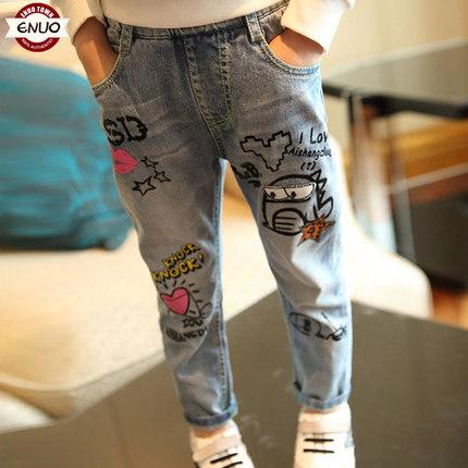 Children's clothing han edition girls girls pants spring summer wear jeans trousers of graffiti girls leggings