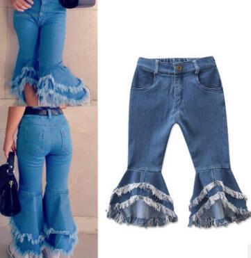 Retail Ins Baby Girls flare trousers Denim tassels Jeans Leggings Tights Kids Designer Clothes Pant Fashion Children Clothes