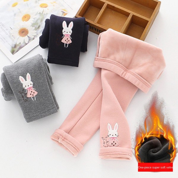 2020 Spring Kawaii Baby Girl Legging Cotton Plus Velvet Children Pant Kid Embroidered Trouser Autumn Child Girls Sweatpant