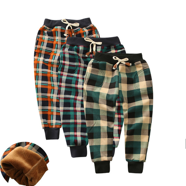 MRJMSL Boy trousers children pants for boys thick winter warm harem pants check 3 colors size100~140