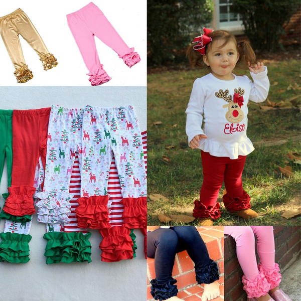 31 Colors Thanksgiving Halloween Christmas Solid Printed Ruffle Pants Stripe Leggings Baby Hirls Long Pants Warm Trousers