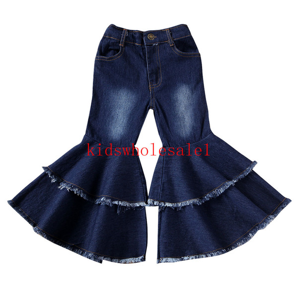 2-7 Y Toddler Kid Baby Girl Bell-Bottoms Pant Denim High Waist Wide Leg Jeans Trousers Pants