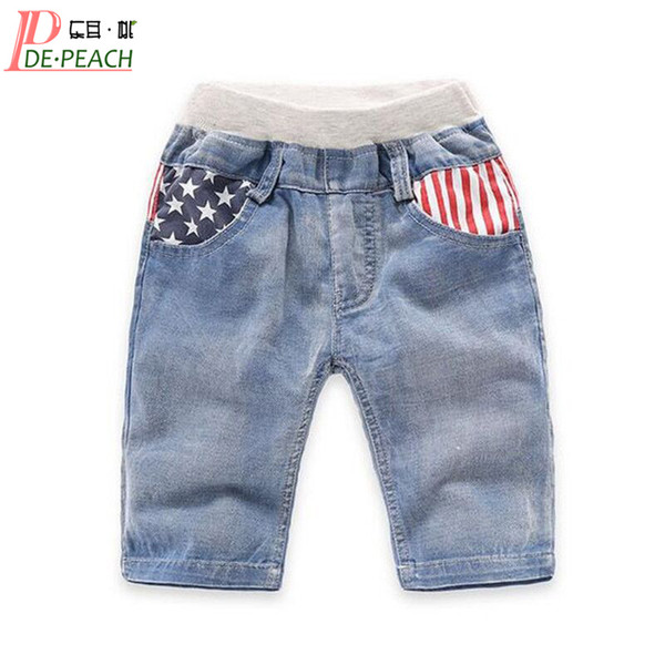 DE PEACH Baby Boys Shorts Pants Jeans Summer Fashion Kids Clothes Children Cotton Soft Denim Shorts Star Striped Fifth Trousers