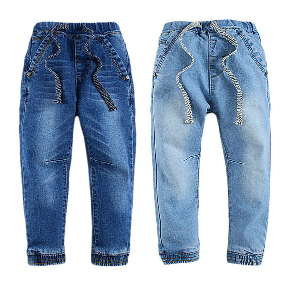 Winter Kids Jeans Fashion Long Pants Elastic Waist Cargo Fleece Inner Child Denim Pants 17080403