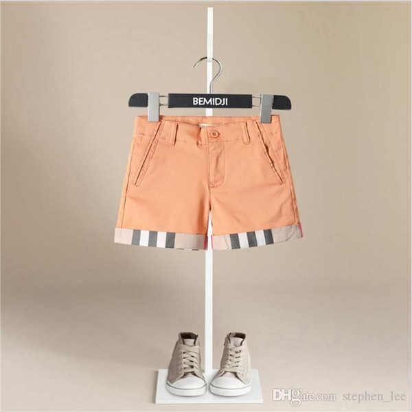 2019 New Summer Baby Boys Plaid Shorts Gentleman Style Boy Casual Shorts Fashion Kids Double Pockets Shorts Navy Blue&Orange 5pcs/lot