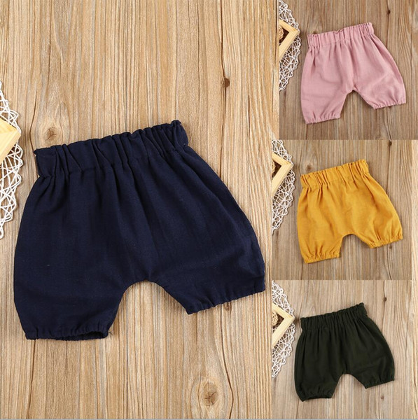 2018 Fashion Summer Baby Boy Girl Kids Toddler Bloomer Cotton Solid color Elastic Sandy beach Shorts Bottoms Printed trousers Harem Pants 6-