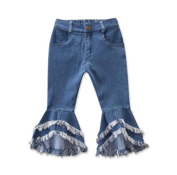 Baby Girl Designer Clothes Fashion Girls Flared Trousers Toddler Kids Baby Girls Jeans Bell-bottom Trousers Wide Ruffle Leg Denim Pants