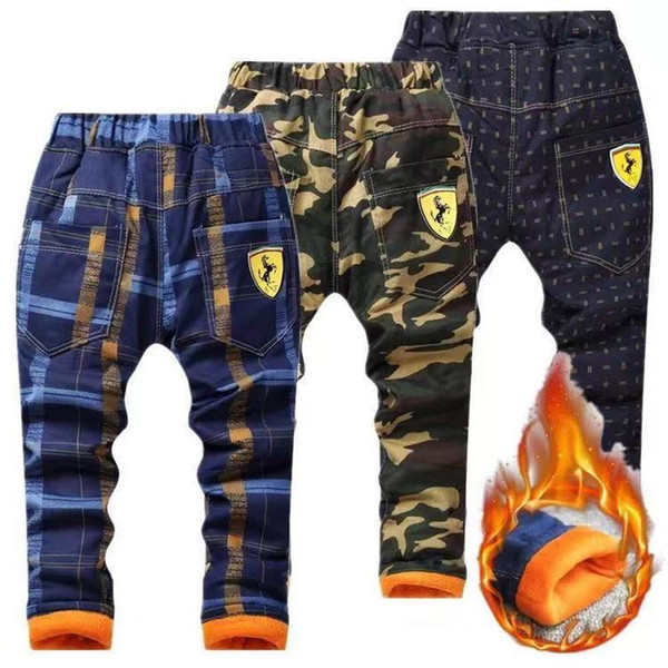 Winter Pants for Boy Casual Plaid Warm Thick Fleece Trousers Baby Kids Camouflage Full Pant Leggings T200103