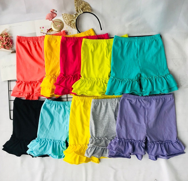 new design baby girl summer double ruffle shorts ins hot sale solid color knit fabric short kids cheap ruffled short