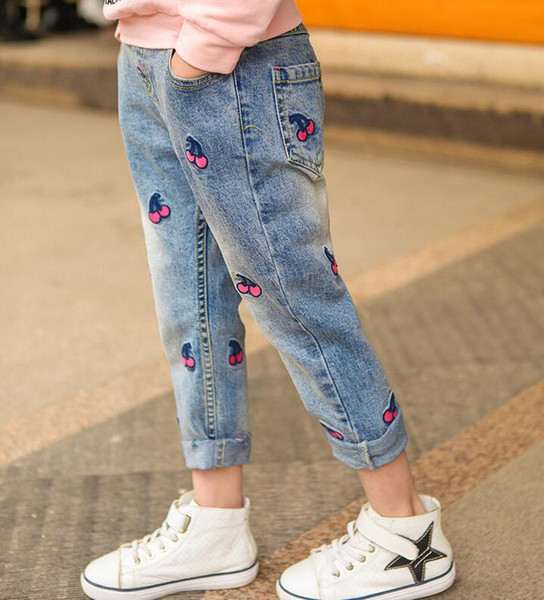 ins hot sale new design baby girl summer denim pants kids children embroidery fashion cute pant infant bottoms