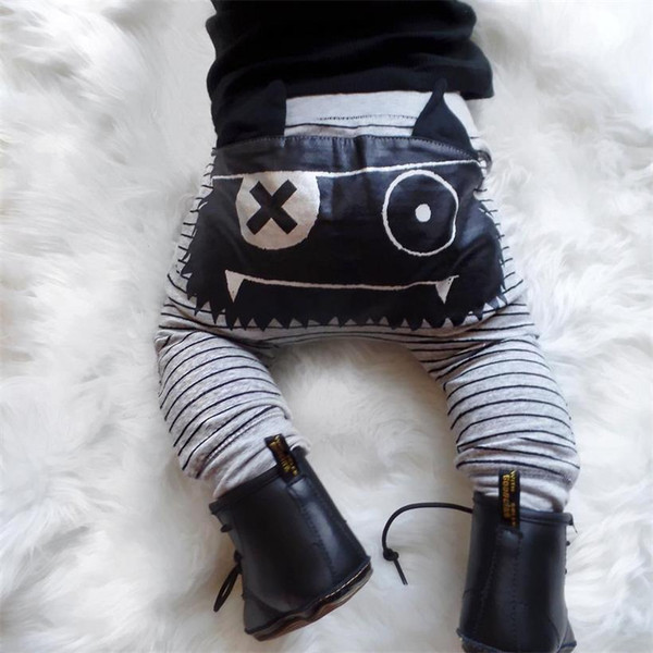 Cute Fashion Baby PP Pants Terry Wolf Animal Monster Boys Trousers Stripe Children Clothes Cross Newborn Underpants 0-2Year