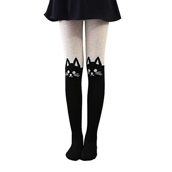 Girls Fine-Knit Tights Soft Cotton Cat Charactar Leggings Kids Cartoon Pants