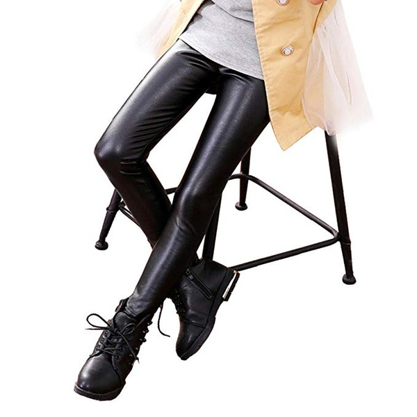 Kids Girls Black Faux Leather Leggings Eye-Catching Style Tights Children Leather Pants