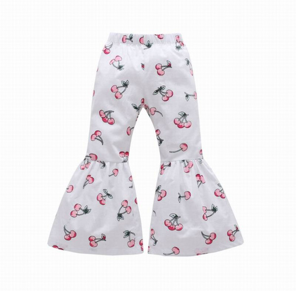 Flare Pants for Girls Sunflower Cherry Trousers Elastic Waist Casual Cotton Bell Bottom Children Kids Clothes FY002