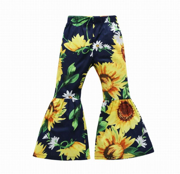 Wholesale Flare Pants for Girls Sunflower Cherry Trousers Elastic Waist Casual Cotton Bell Bottom Children Kids Clothes FY002