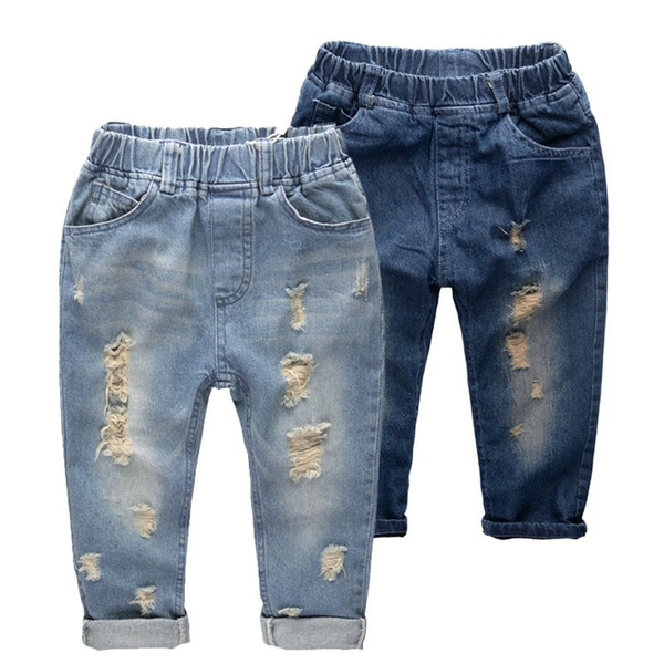 INS kids denim pants 2018 Fashion children Hole jeans baby boys girls Trousers slim casual pants C4582