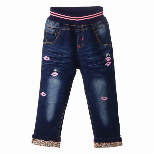 Pettigirl 2016 Retail Fashion Girls Autumn Clothes With Purple Embroidered Lips Girls Jeans Children Clothes PT81016-5