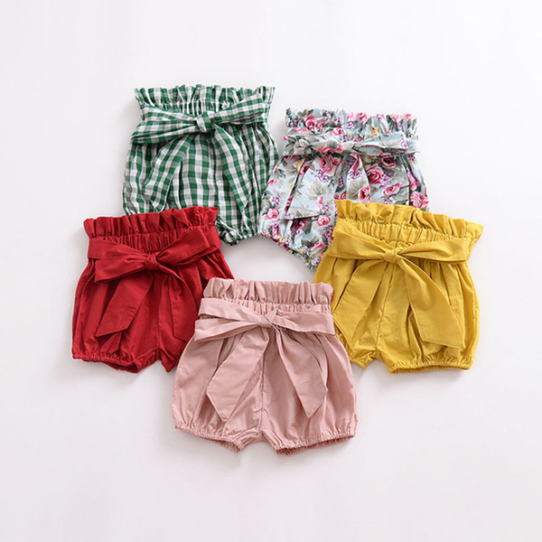 2019 New Arrival Baby 100% cotton Clothes Summer Girls bow flower Print all-match anti-mosquito baby girl short pants Free ship AA1910