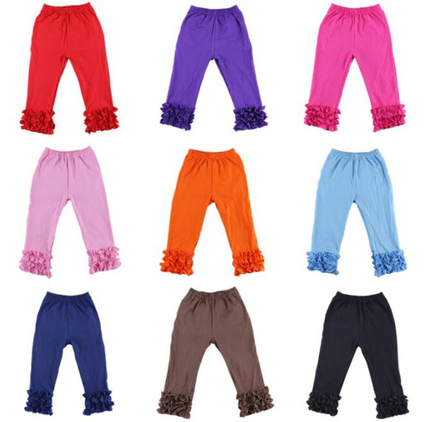 10colors Girls Icing Ruffle Leggings Baby solid color delicate ruffle pants aqua pink Multi-Layer leggings capris kids clothing 5size BY0741