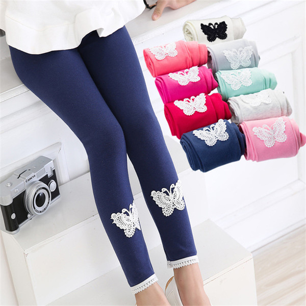 Spring Autumn Girls leggings New Kid Toddlers Warm Comfortable Cotton Soft Lace Butterfly Stretchy Pants Hot Trousers