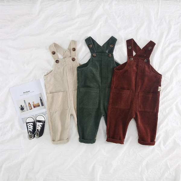 Baby Kids Corduroy Suspender Pants Fall 2018 Kids Boutique Clothing Korean 1-4T Little Boys Girls Solid Color Overalls