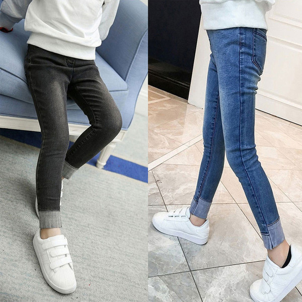 2019 Children's Wear Big Children's Jeans Girls Spring And Autumn Denim Casual Cotton Stretch Pants Korean Version Of The Tide