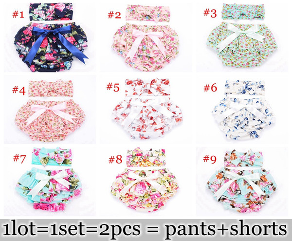 INS 11styles Girls Tutu PP bowknot shorts floral printed Pants With Flower Headbands Baby Clothes Infant Kids bow Shorts Girls pants set