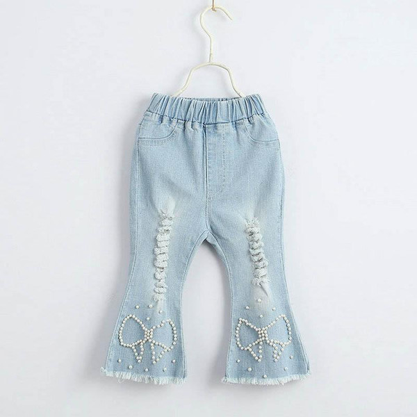 Fashion pearl Girls Jeans hole Kids Jeans Girls Flared trousers Kids Trouser Childrens Pants Boutique kids designer clothes