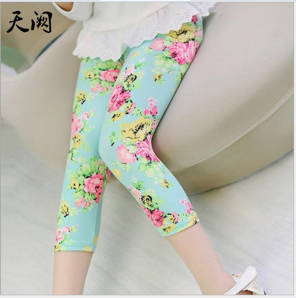 2018 Summer Girls Floral Printed Legging Pants Children Flower Tights Kids Cotton Casual Pants Child Trousers 100-140cm 15pcs/lot