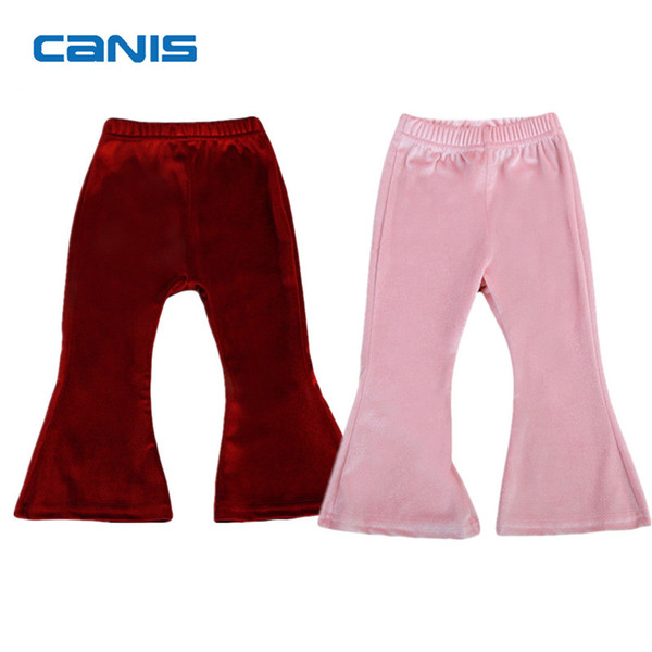 2017 Brand New Toddler Infant Child Kids Baby Girls Bell Bottom Wide Leg Stretch Pleuche Pants Long Trousers Solid Pants 1-5T