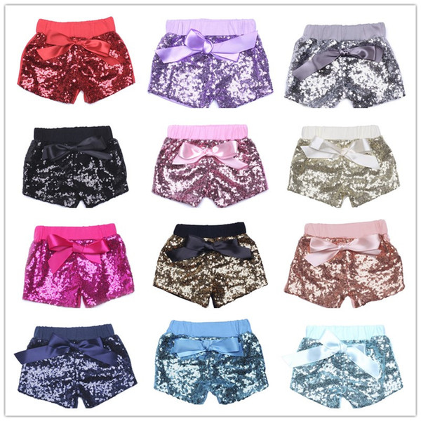 Baby Sequins Shorts Pants Casual Pants Fashion Infant Glitter Bling Dance Boutique Bow Princess Shorts Kids Clothes 14 color 3pcs