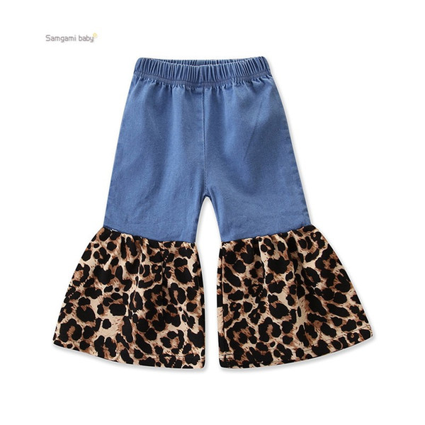 Girl autumn trousers spring hot sale leopard jeans kids girl stripe pants flare pant two style trousers