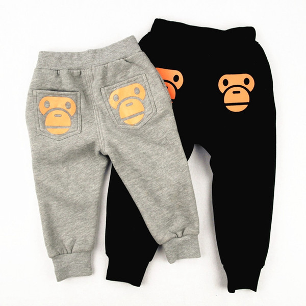 Winter Boys Girls Leggings Kids Pants Cartoon Bear Pattern Warm Plus Velvet Casual Trousers Baby Clothing