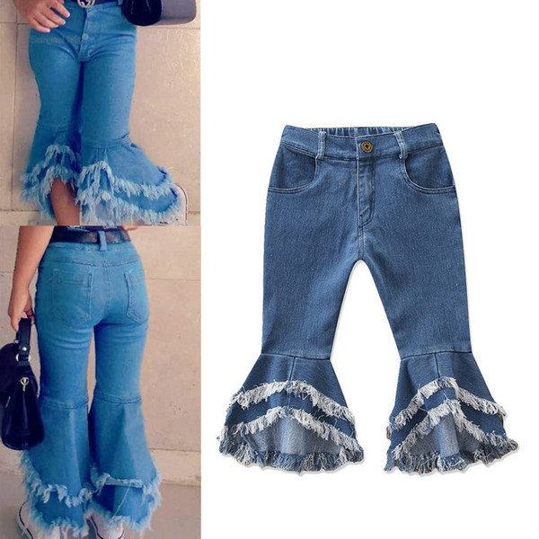 Hot New Kids Horn Jeans Fashion Denim Pants Girls Tassel Jeans Toddler Jeans Casual Flared Trousers