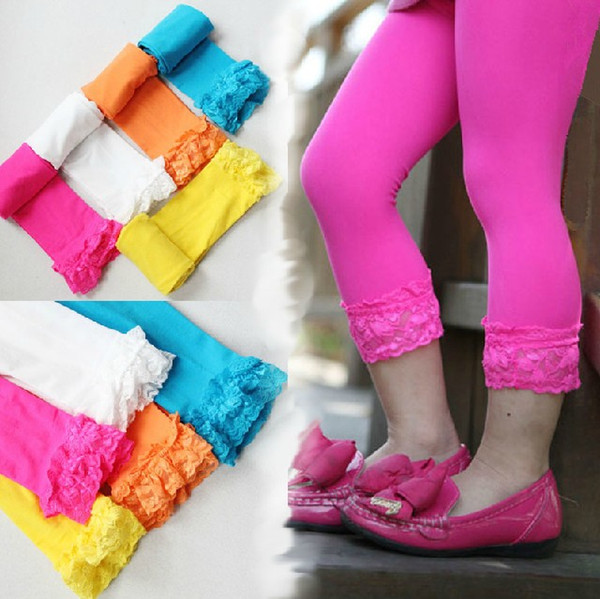 Children Girl's Candy color velvet render pantyhose kids Lace.Five points.Seven points.Nine points leggings Wholesale