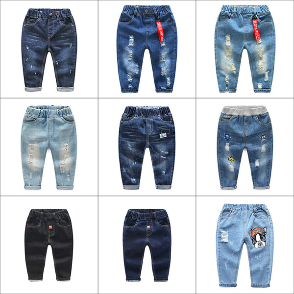 Fashion Hole Denim Toddler Pants Wholesales Hottest Girl Boys Ripped Jeans Elastic Waistband Long Baby Jeans 17102903