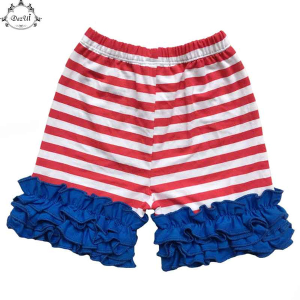 4th of July Kids Shorts Red Whited Striped Baby Girls Short Pants Triple Icing Ruffle Patriotic Cute Girls Short Outfit