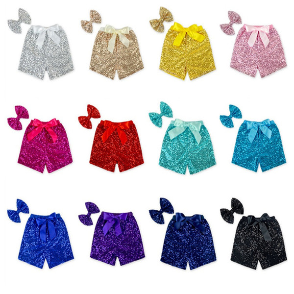 Toddler baby sequins shorts for summer girls satin bowknot short pants kids boutique shorts childrens 12color choose T2I036