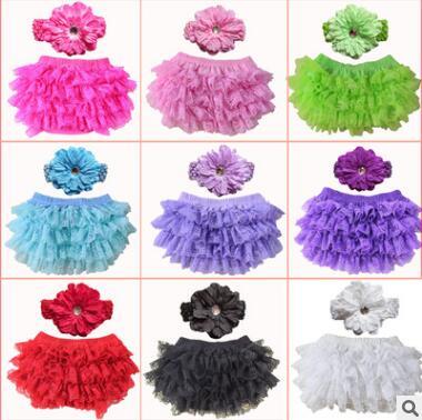 Toddler Baby Clothes Girl Lace Tutu PP Pants Infant Kids Shorts Chiffon Pants Tutu Costumes With Flower Headbands Underpants Pants