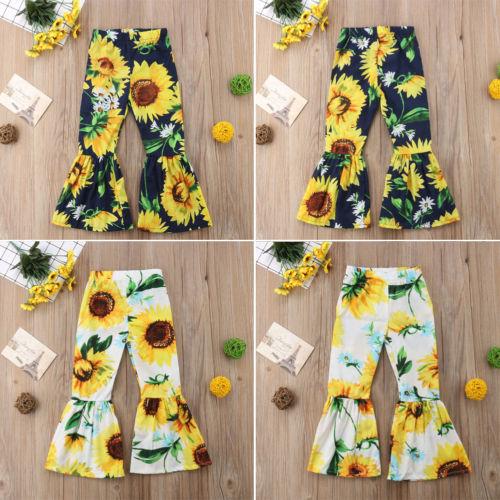 2018 New Style Kid Baby Girls Sunflower Floral Bell-bottom Pants Infant Toddler Flare Pant Trousers Chidlren Fashion Clothes