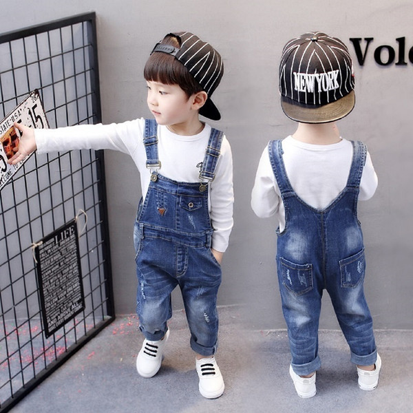 Boys Ripped Jeans Overalls Autumn Children Strap Solid Cotton Jumpsuit Casual Kids Girls Clothing Overalls Pants 2-5T Kids Pants