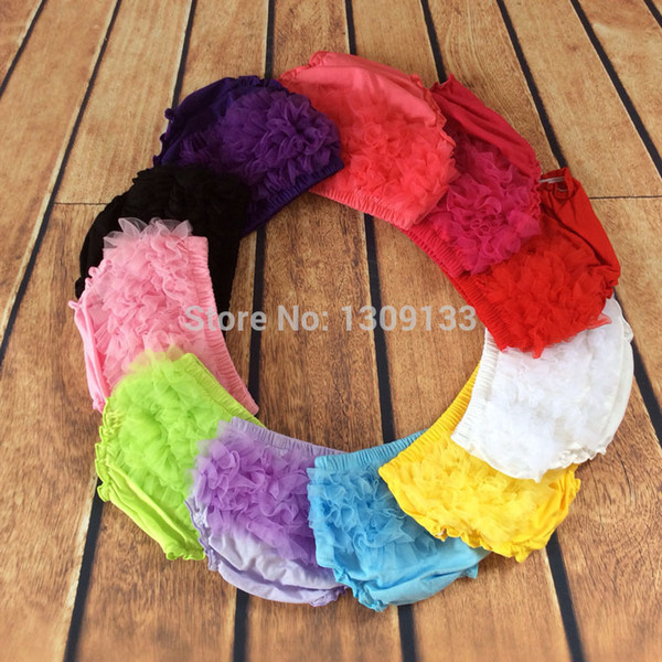 Wholesale-11 Colors Super Soft Chiffon Ruffle Bloomer Diaper Cover Chiffon Bloomer Baby Girl Ruffle Bloomers Frilly Bloomers