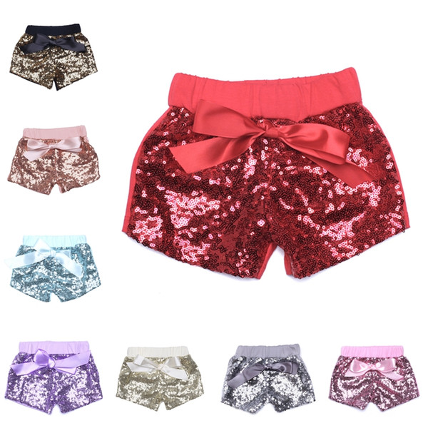 0-8y Kdis Shorts 14 Colors Toddler Baby Sequins Shorts Girls Summer Pants Kdis Bowknot Short Childrens Candy Trouser LA516