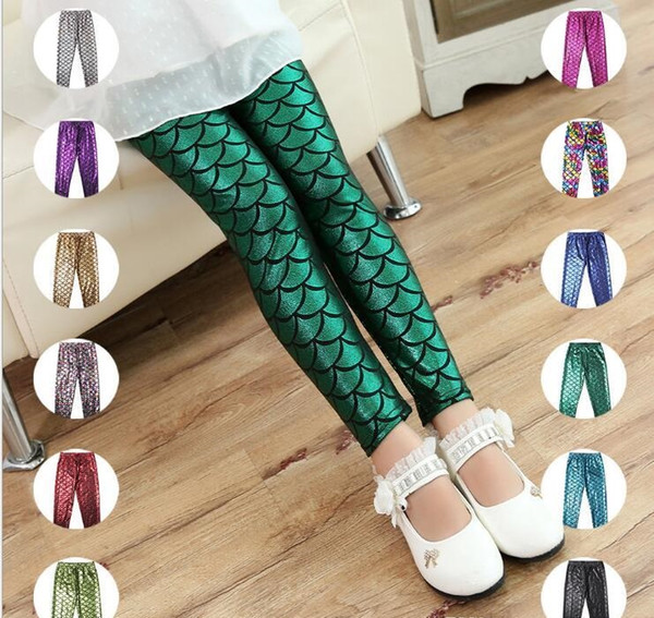 Girls Kids Mermaid Cute Pants baby Colorful Digital Printing Child Leggings Pants mermaid fish scale shiny pants 12 color mk486