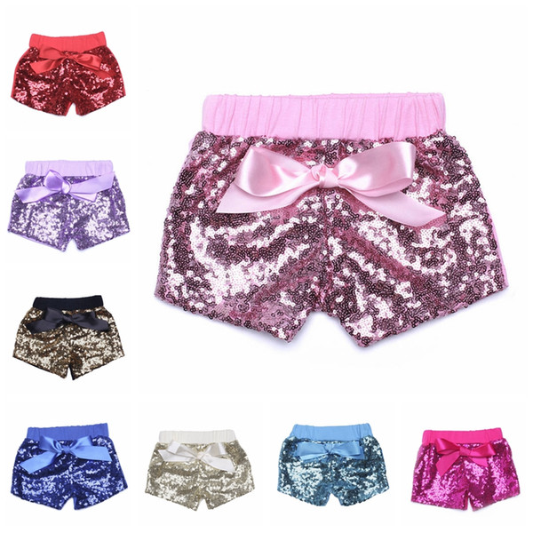 14 Colors Baby Sequins Shorts Pants Casual Pants Fashion Infant Glitter Bling Dance Boutique Bow Princess Shorts Kids Clothes 20pcs