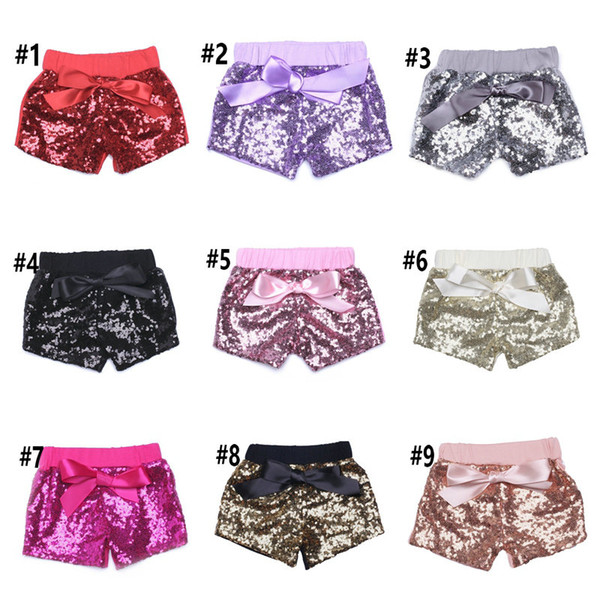 14 Color Baby Sequins Shorts Infant Glitter Pants Bling Dance Short Casual Fashion Pants Boutique Bow Princess Shorts Kids Sequin pant 50pcs