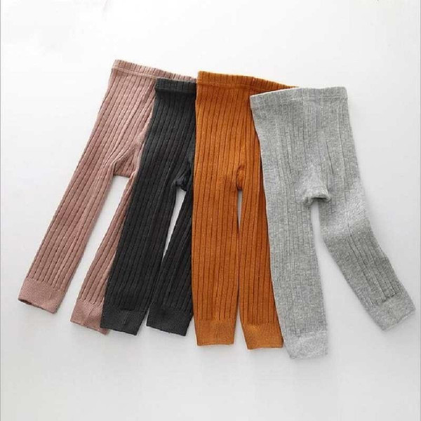 Cheap Baby Girl Stretch Leggings Pants Spring and Autumn Toddler Child Knitting Trousers pink color