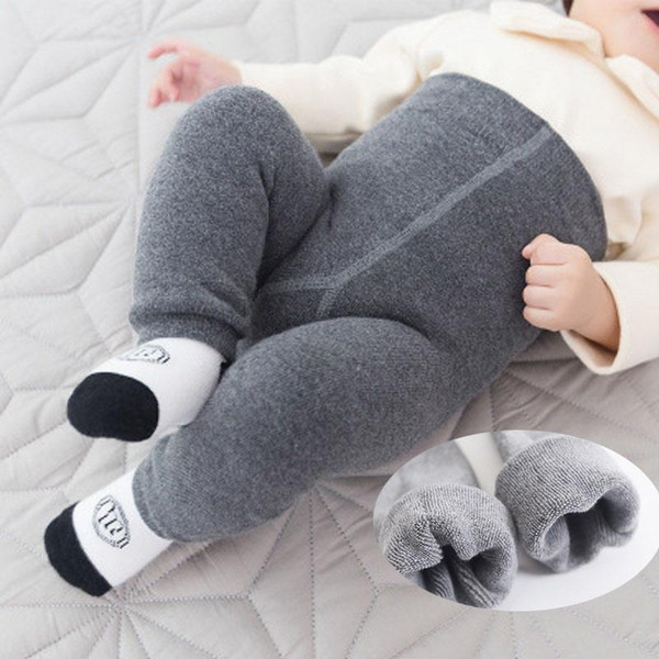 Winter Baby Terry Pants New Cute Toddler Warmer Elasticity Baby Girls Trousers Fashion Cotton Solid Color Big PP Baby Legging high waist