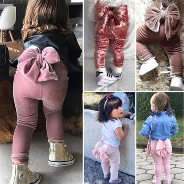 2019 Fashion Toddler Kids Baby Girls Bowknot Bottoms Pleuche Cute Long Pants Leggings Spring Autumn Clothes