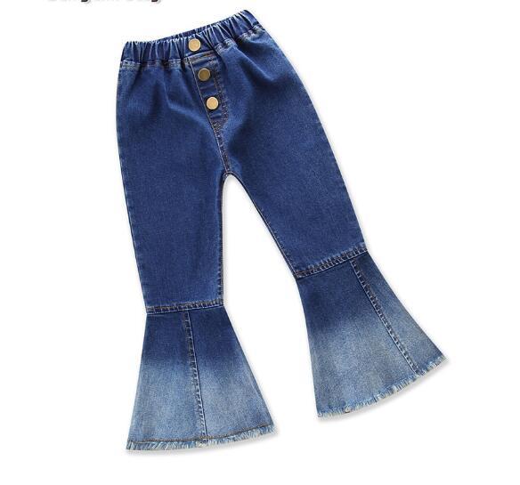 2019 new children's clothing fashion wild girl retro denim flare pants stitching color